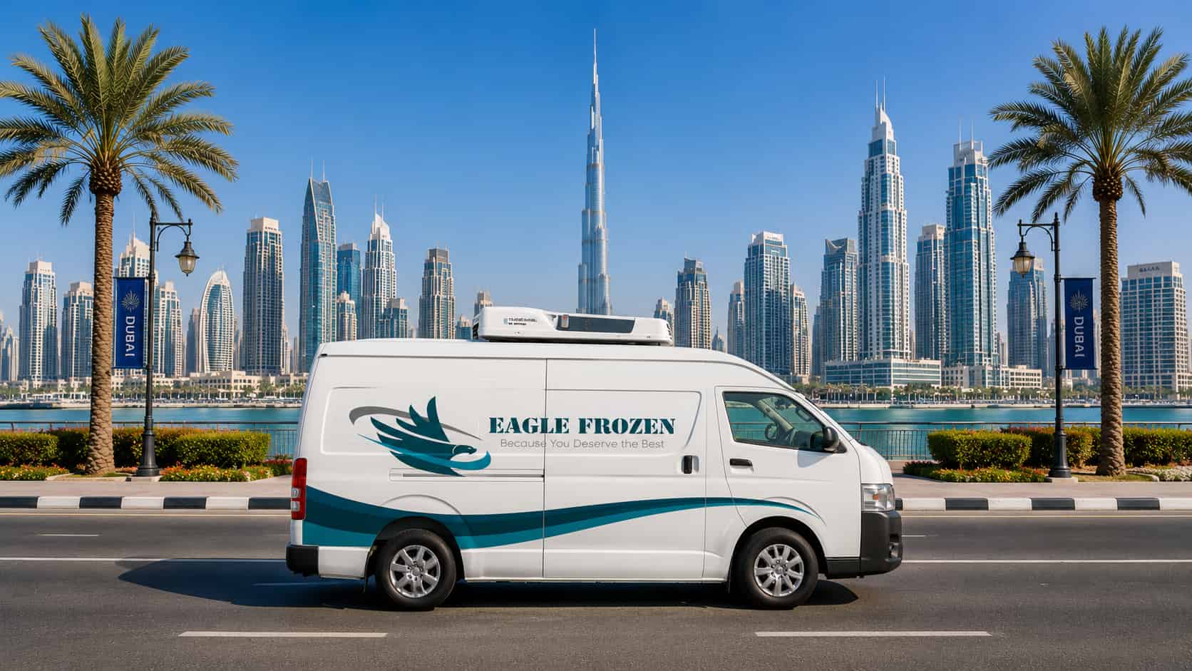 Eagle Frozen Transport LLC fleet — chiller van rental, freezer van rental and refrigerated truck rental across Dubai and UAE