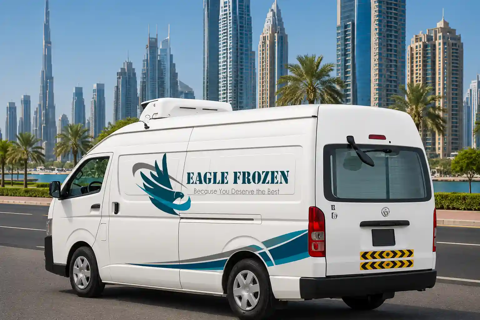 High roof refrigerated van rental in Dubai — Eagle Frozen Transport, extra vertical space, chiller and freezer builds, 1-3 ton, serving all UAE