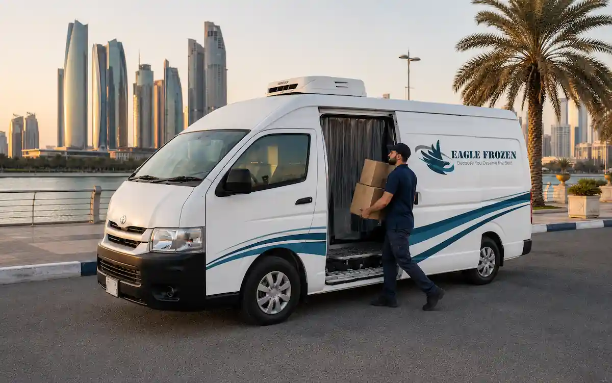 Eagle Frozen Transport chiller van for rent in Dubai delivering temperature-controlled cargo across UAE