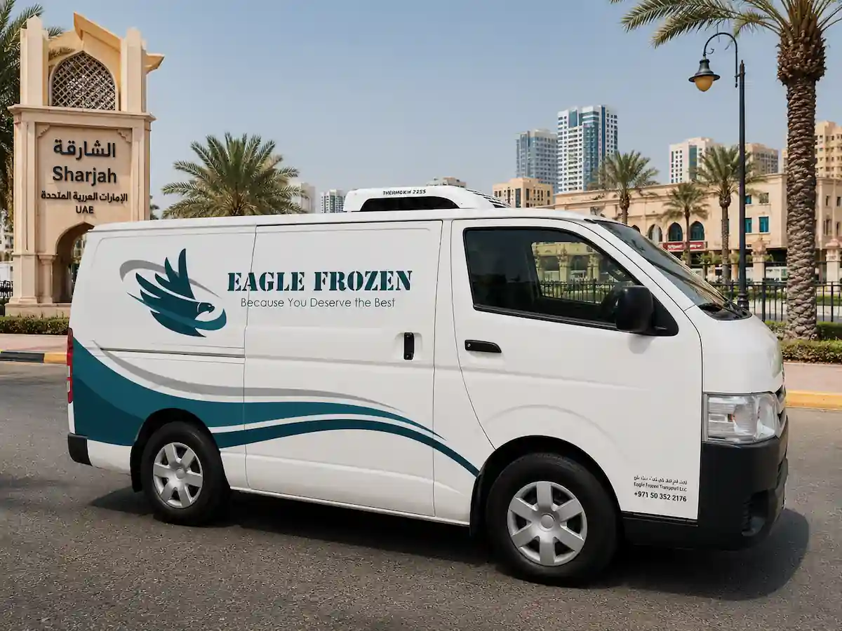 Chiller van delivered across Sharjah by Eagle Frozen Transport — 0°C to +8°C refrigerated van serving all Sharjah areas