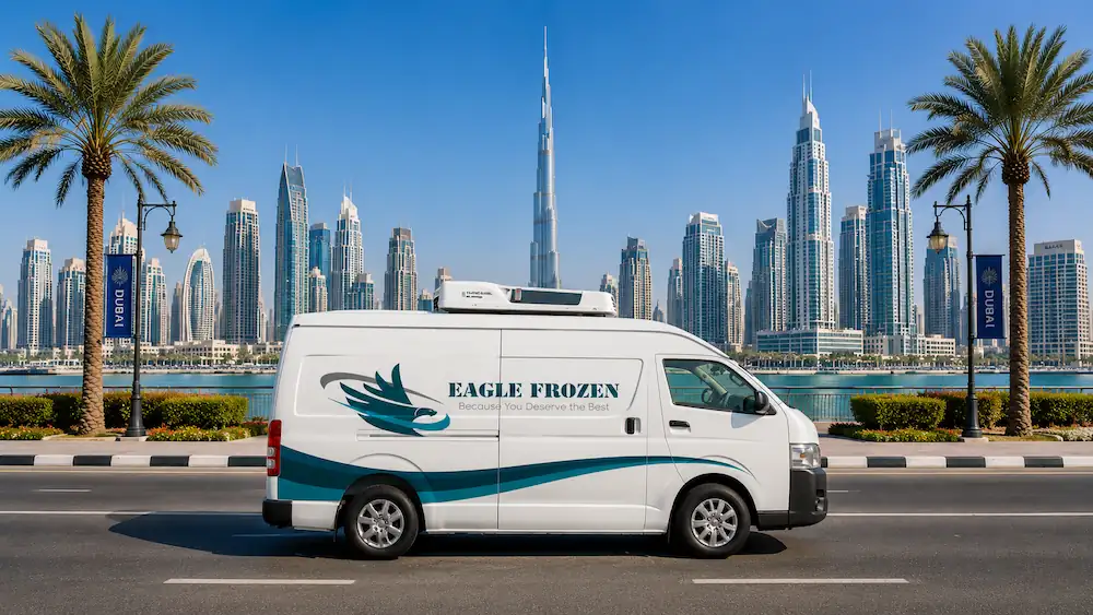 Eagle Frozen Transport LLC fleet — chiller van rental, freezer van rental and refrigerated truck rental across Dubai and UAE