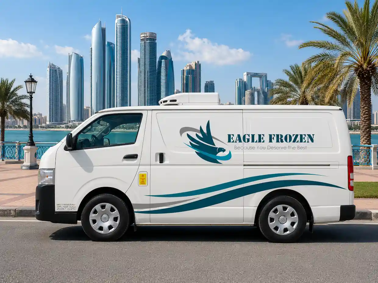 Freezer van delivered across Abu Dhabi by Eagle Frozen Transport — −18°C to −25°C deep-freeze van from our Mussafah branch
