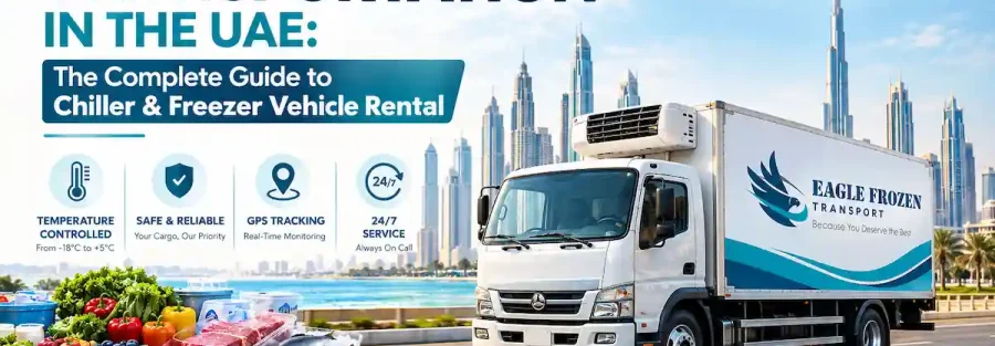 Refrigerated transportation in the UAE — Eagle Frozen chiller and freezer vans and trucks delivering cargo across the Emirates