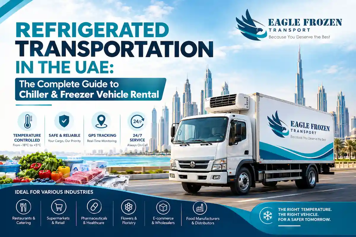 Refrigerated transportation in the UAE — Eagle Frozen chiller and freezer vans and trucks delivering cargo across the Emirates